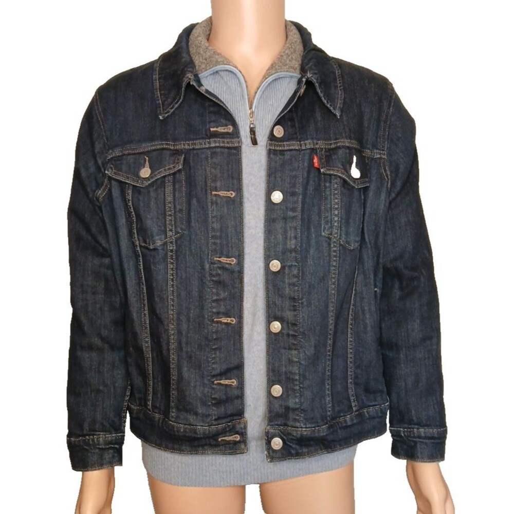 Levi's Denim Trucker Jacket Boys 2X 18-20 Blue Dark Wash Button Pockets      T25